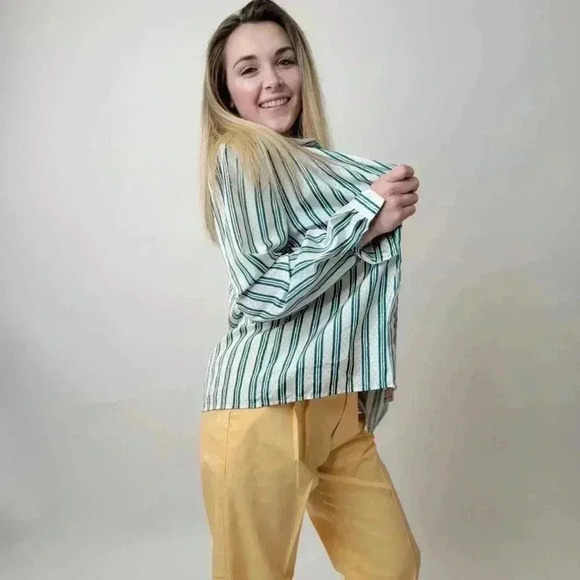 Vintage 70's Pykettes Striped Silky Button Down Top - M - Picture 5 of 11